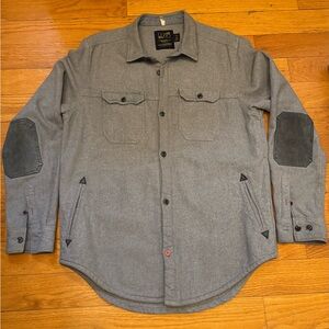 Gray Shirt / Jacket / Chore Coat with Blue suede Patches